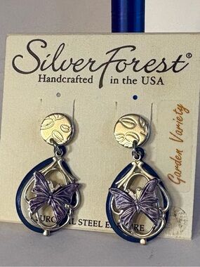 Silver Forest Silver and Purple Butterfly Drop Earrings made in USA